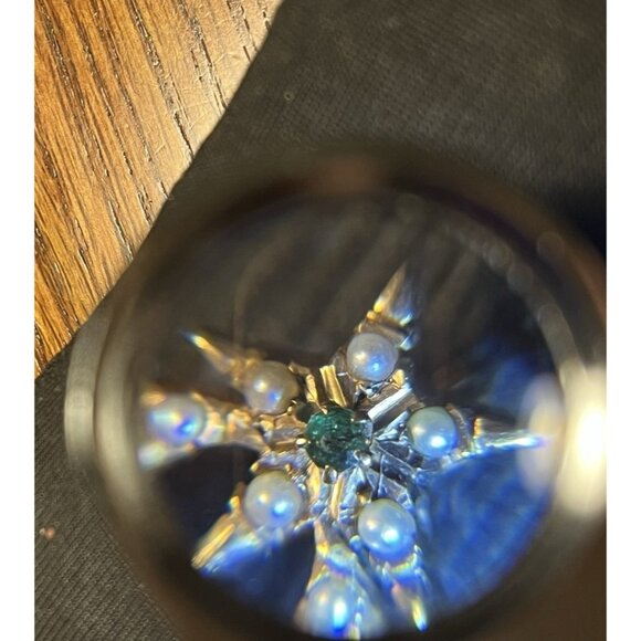 Vintage 14K Gold Alpha Delta Phi Sorority Badge Pin Seed Pearls Emerald - Picture 8 of 8